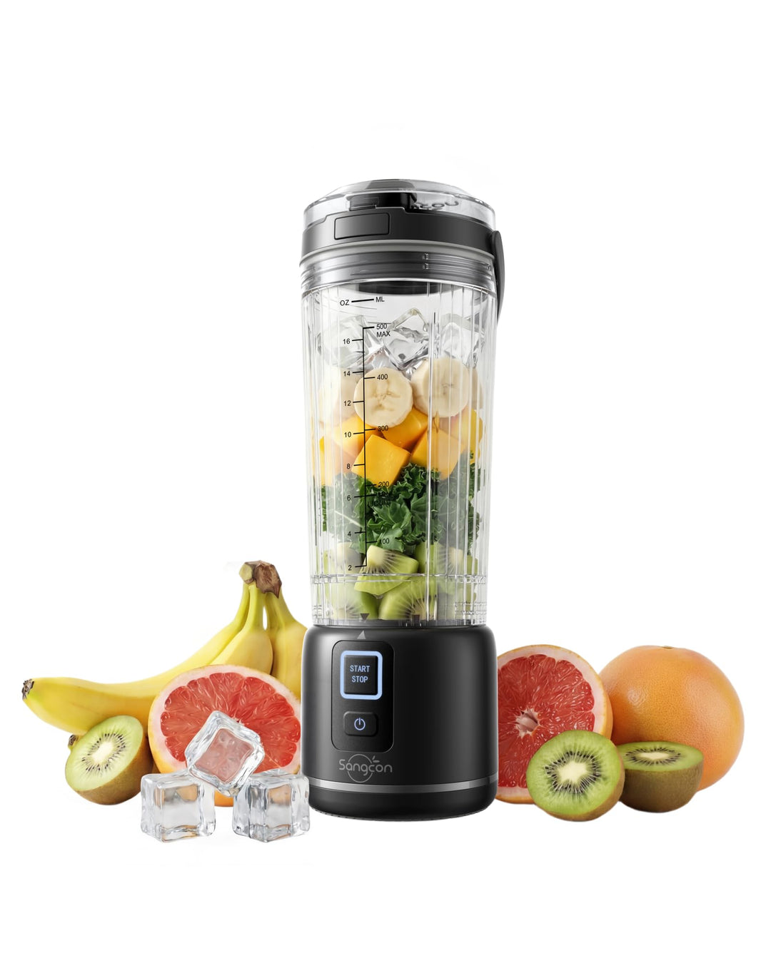 Sangcon Tragbarer Mixer 500ml, Smoothie Maker USB Wiederaufladbar, Mini Standmixer für Fitness, Büro