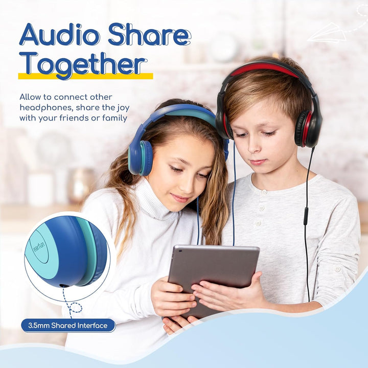 EarFun Kinder Kopfhörer, Kopfhörer Kinder mit Kabel, 85/94dB Lautstärkenbegrenzer, Faltbare, Einstel