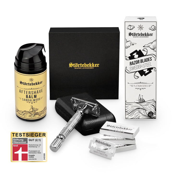 Störtebekker® Premium Anti Hautirritationen Set - Für eine perfekte Rasur - inkl. Rasierhobel Silber