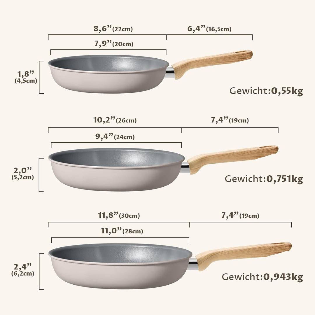 BLAZANT Keramik Pfannenset Induktion, 3-teilig Antihaft pfanne 20/24/28 cm | Gesundes Bratpfannen Se