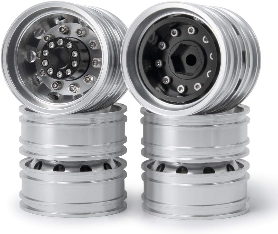 AXspeed 4 Stück Metall Rückseite Radnaben Felgen mit Reifen Set für 1/14 RC Tamiya Tractor Climbing