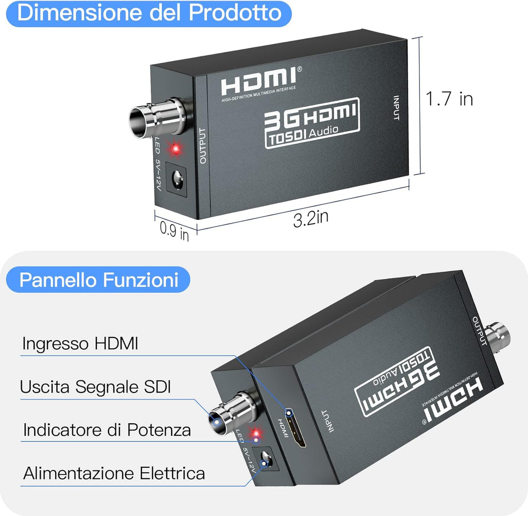 SHUITING HDMI zu SDI Konverter, HDMI zu 3G-SDI/HD-SDI, HDMI Eingang SDI Ausgang Adapter Unterstützun