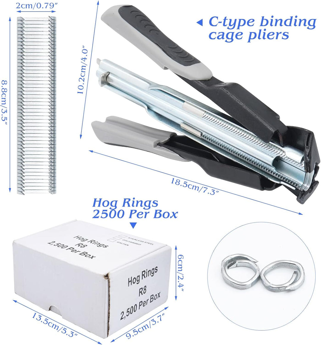 Hog Ringzange Set Multifunktionale Automatische Sparschweinzange mit 2500 C-NäGeln, Geeignet für Zuc