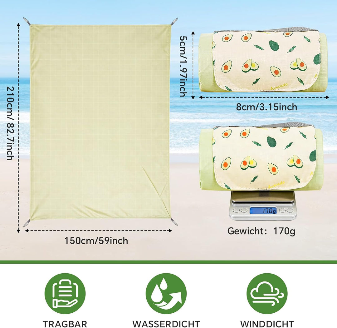 Wasserfeste Picknickdecke XXL (150x210 / 210x220 cm) - Ultraleichte Stranddecke Sandfrei & Faltbar,