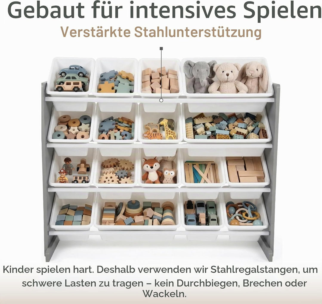 Humble Crew Kinderregal – grosses Spielzeugregal mit 16 Aufbewahrungsboxen, Organizer für Kinderzimm