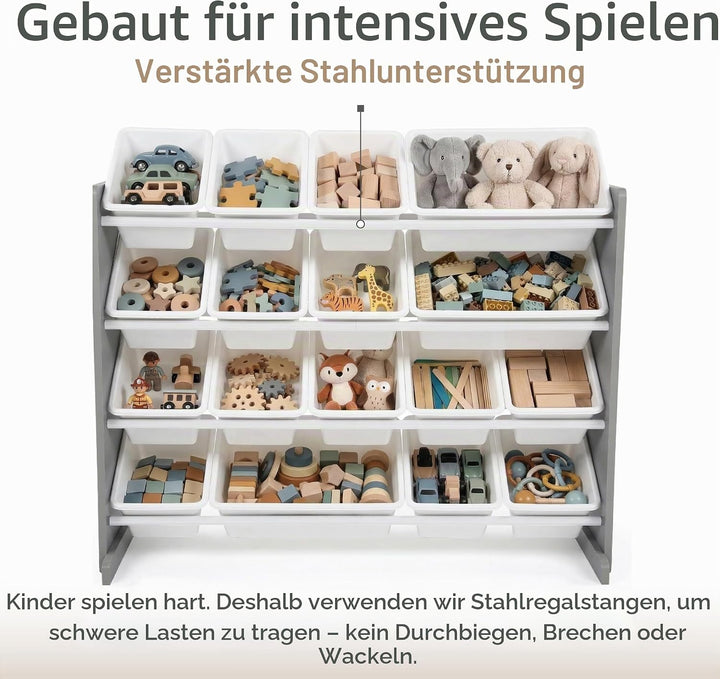 Humble Crew Kinderregal – grosses Spielzeugregal mit 16 Aufbewahrungsboxen, Organizer für Kinderzimm