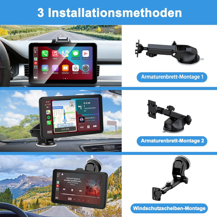 Tragbare CarPlay Display, Wireless Android Auto Monitor, 7 Zoll IPS Bildschirm mit Bluetooth-Freispr