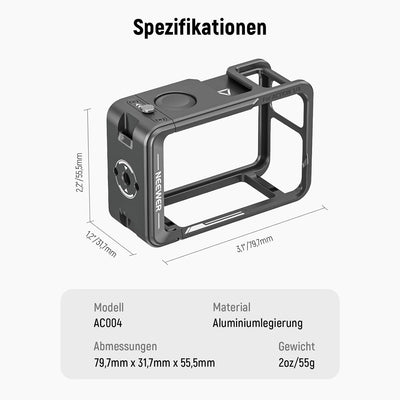 NEEWER Action 4 Action 3 Kamerakäfig, Ganzmetall Schutz Video Rig für Osmo Action 4 3 , kompatibel m