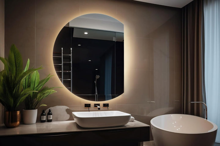 Tulup Rundes LED Warmlicht Badezimmer Make up Spiegel 70 cm mit abgeschrägten Kanten Spiegel halbrun