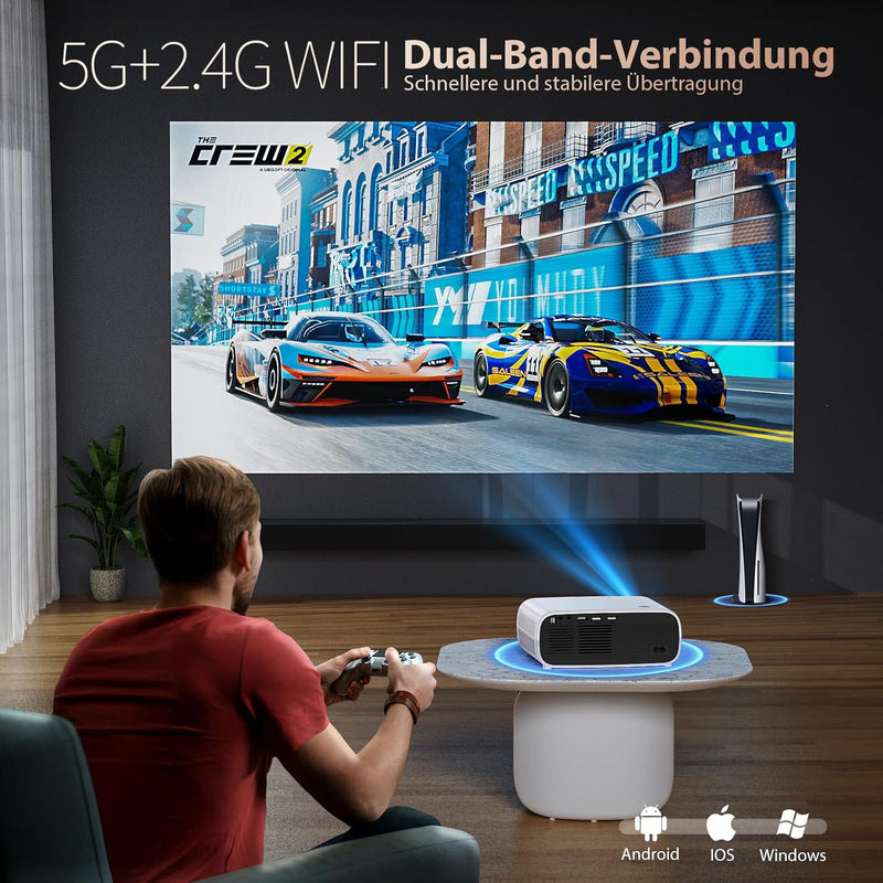 5G WiFi Beamer, Full HD 1080P Beamer, Bluetooth Tragbarer Beamer, 18000 Lumen Heimkino Projektor, 20