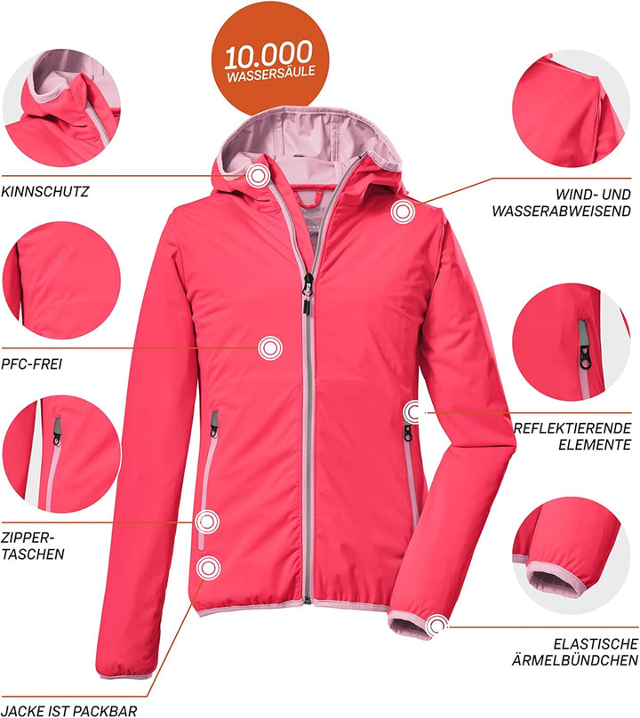 Killtec Mädchen Kos 229 Grls Jckt 2-Lagen-Funktionsjacke/Outdoorjacke mit Kapuze, packbar 116 Rosa,