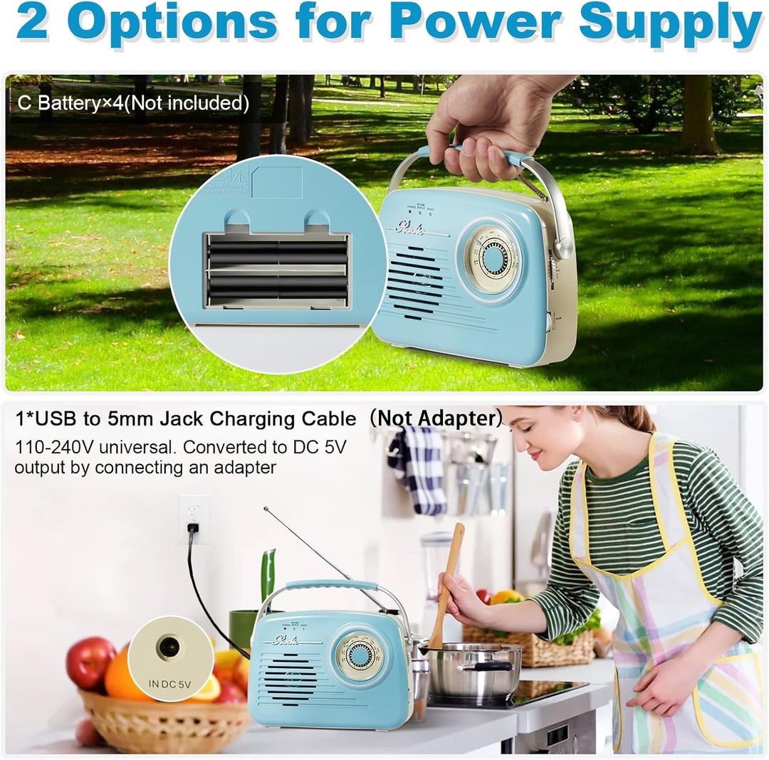 Radios Portable Am Fm, Kleine Retro Vintage Radio Bluetooth, AA-Batterie betriebene Radio oder Steck