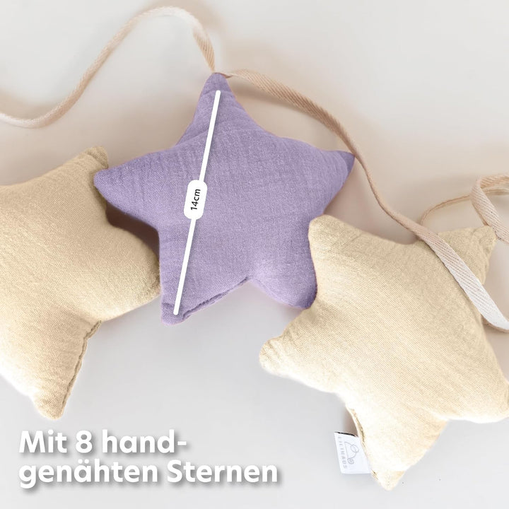 LILIMAUS Sternen Wimpelkette Stoff - 12 Farben - Kinderzimmer Deko - 100% Baumwolle Handmade - Musse