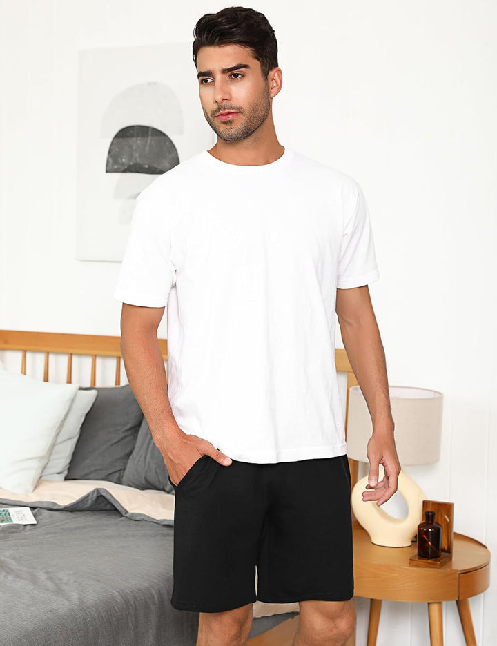 Aseniza Herren Schlafanzughose Kurz Baumwolle Bermuda Schlafshorts Pyjamahose Shorty Sommer Sleephos