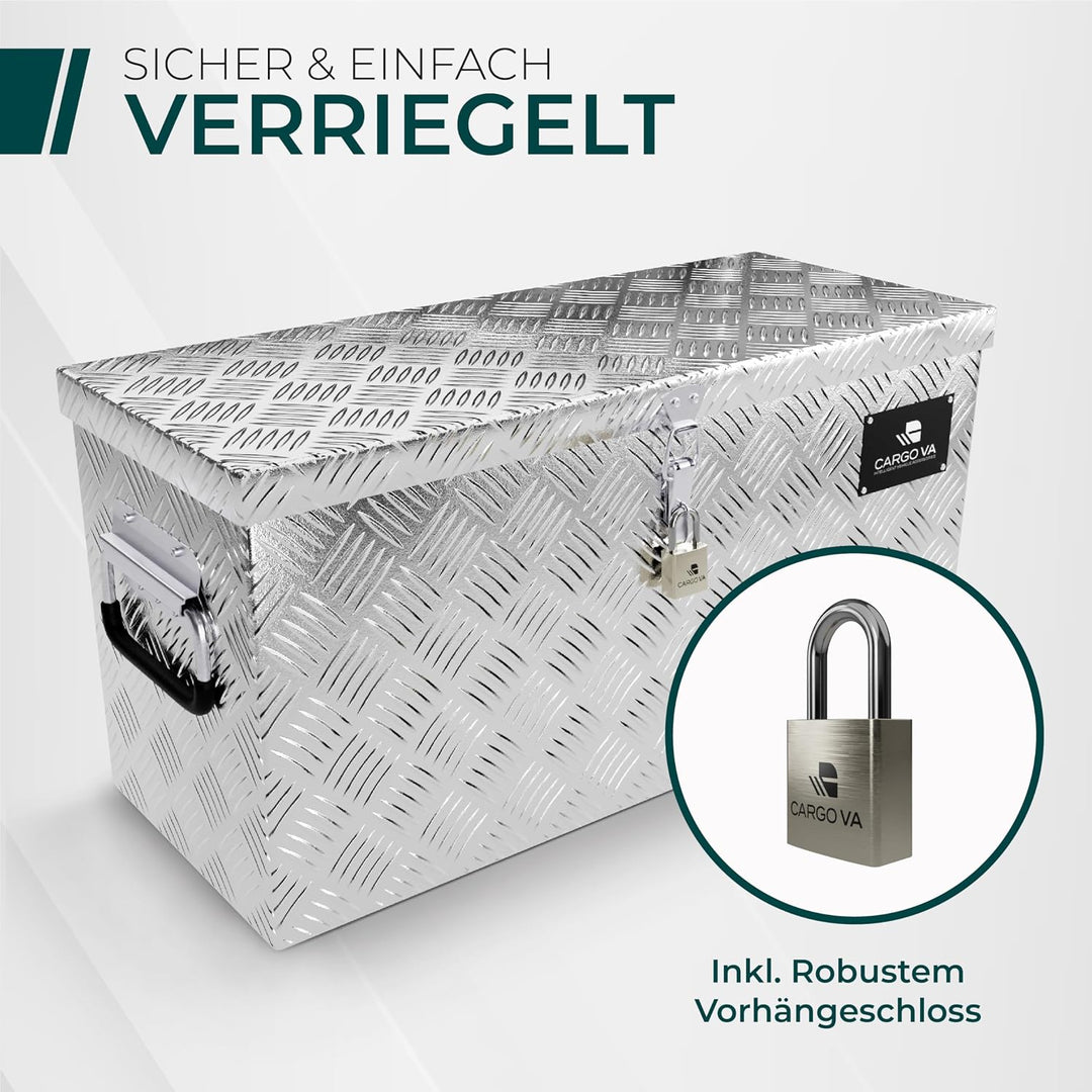 CargoVA - Wasserfeste Deichselbox - Mit Befestigung &amp; Vorhängeschloss - Abschliessbare Anhängerbox [