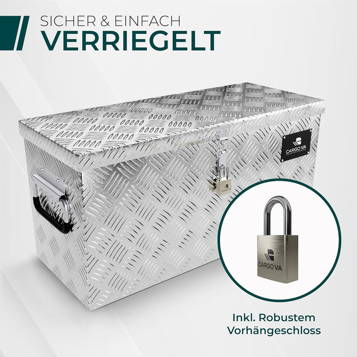 CargoVA - Wasserfeste Deichselbox - Mit Befestigung &amp; Vorhängeschloss - Abschliessbare Anhängerbox [