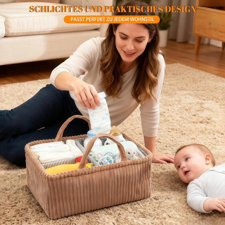 Wickeltisch Organizer, Baby Windel Caddy Korb, Wickeltasche Organizer mit Fächern & Griffen, Cord Wi