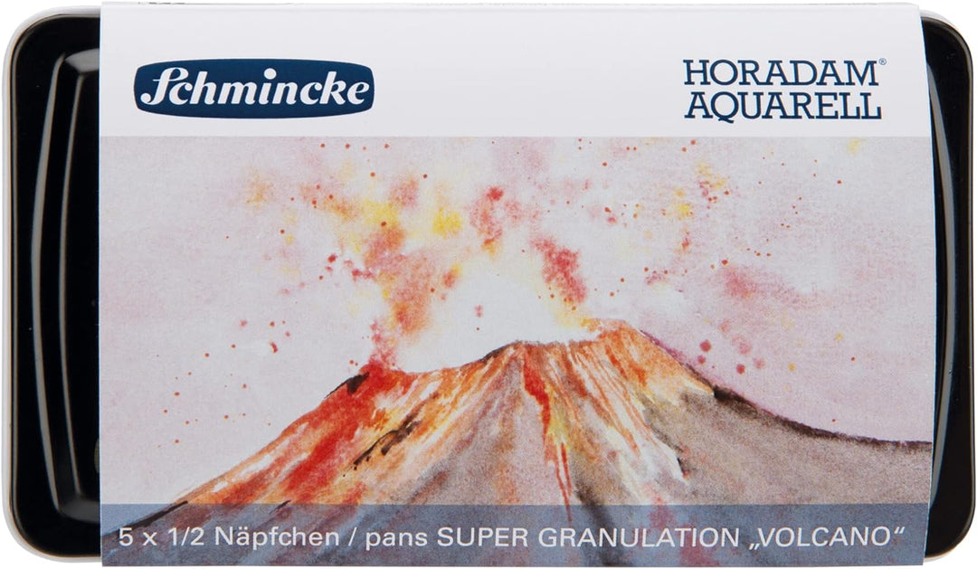 Schmincke – HORADAM® AQUARELL, Super Granulation Set Vulkan, 5 x 1/2 Näpfchen, 74 608 097, Metallkas