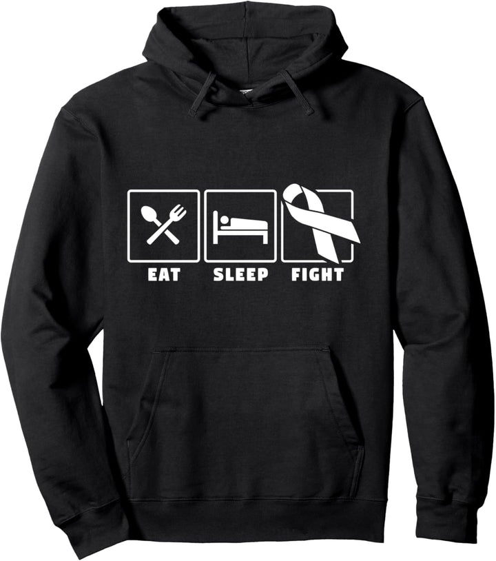 Eat sleep fight white ribbon lung cancer awareness Pullover Hoodie
