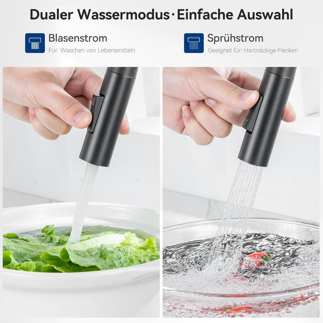 CECIPA Wasserhahn Küche Gebürstet, Flexibler Wasserhahn mit 2 Strahlarten, Küchenarmatur Schwarz 360