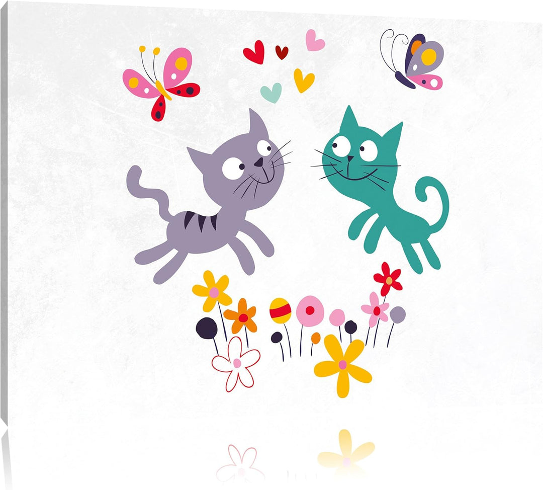 Pixxprint fröhlich und spielende Kätzchen als Leinwandbild/Grösse: 100x70 cm/Wandbild/Kunstdruck/fer