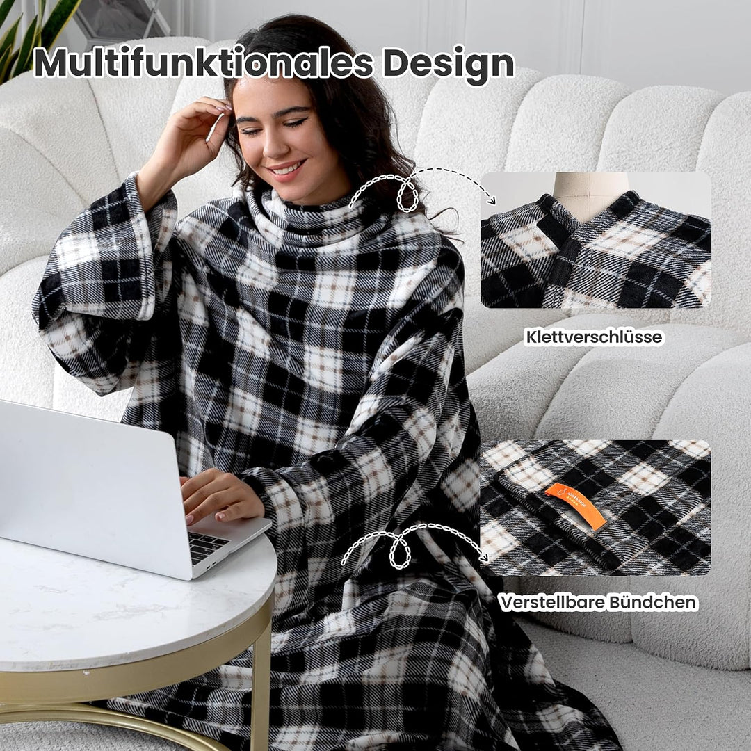 Winthome Kuscheldecke mit Ärmeln, Decke Weich Kuschelig Warm, Sofadecke Fleecedecke mit Klettverschl