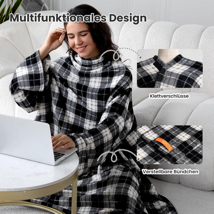 Winthome Kuscheldecke mit Ärmeln, Decke Weich Kuschelig Warm, Sofadecke Fleecedecke mit Klettverschl