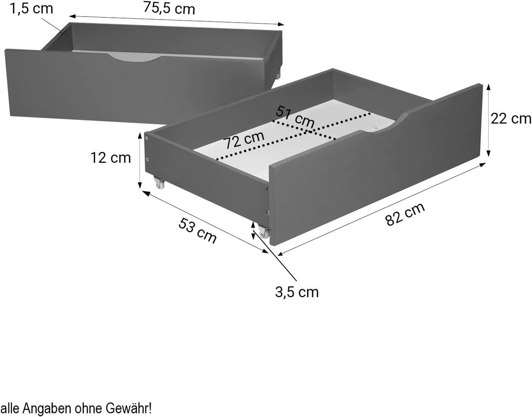 Homestyle4u Bettkasten Aufbewahrung mit Rollen Holz Grau 2er Set Bett Schublade Schubkästen 2 Stück,