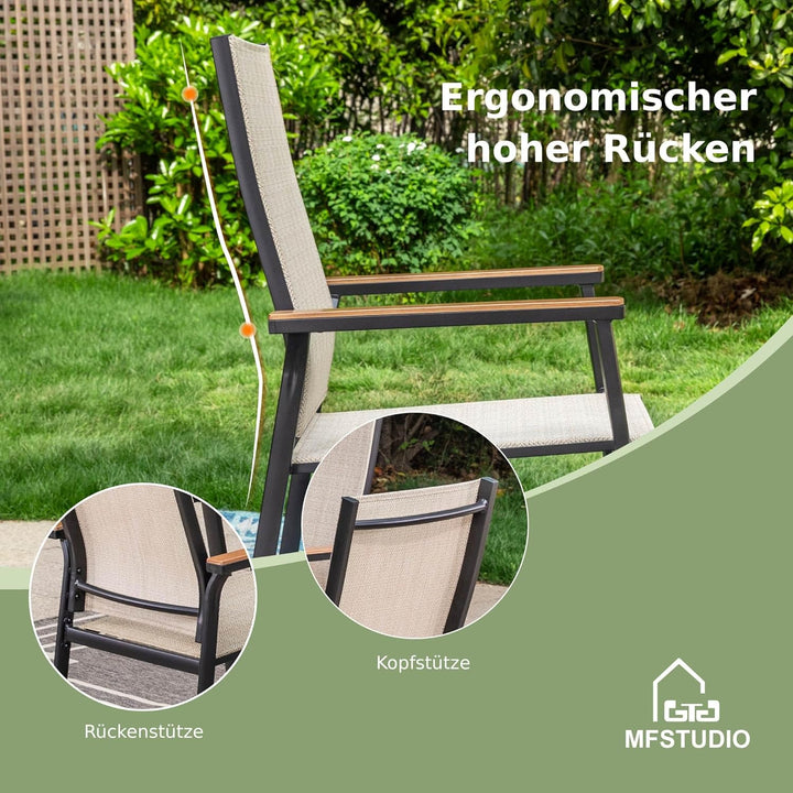 MFSTUDIO Gartenstuhl 4er Set Aluminium, Textilene Balkon Stühle Stapelbar mit Handlauf mit Holzmaser
