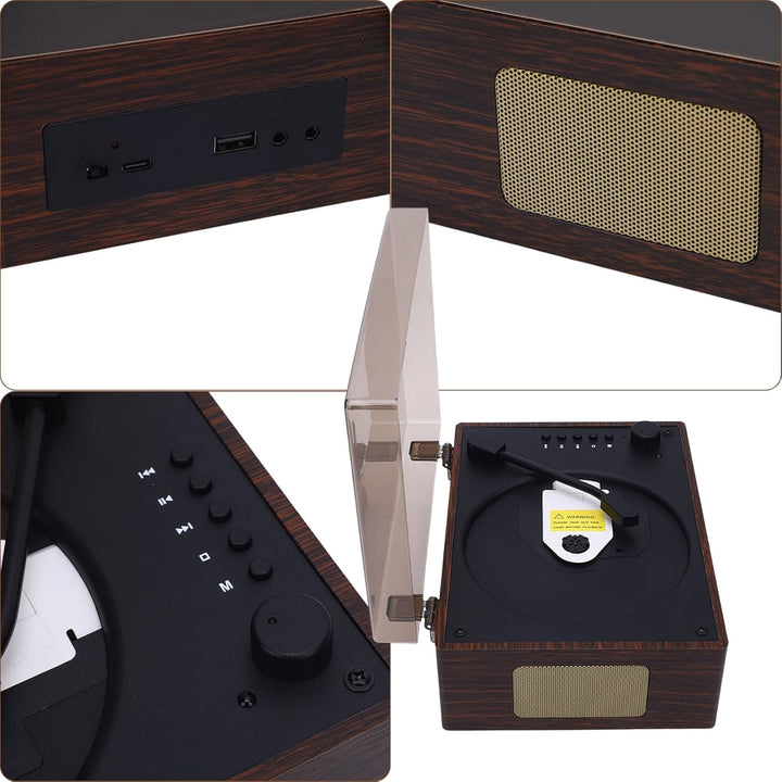 Tragbarer Bluetooth CD Player mit Fernbedienung Retro HiFi-Sound-Lautsprecher Unterstützt CD AUX USB