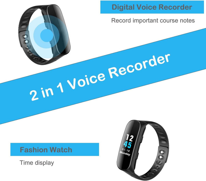Sprachrecorder Armband 16 GB Professioneller Sprachrecorder mit Sprachaktivierung und MP3-Player Uhr
