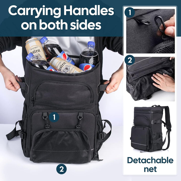 DEWUR Kühlrücksack 35L Thermo Rücksack Kühltasche Wasserdichter Picknickrücksack mit Flaschenöffner