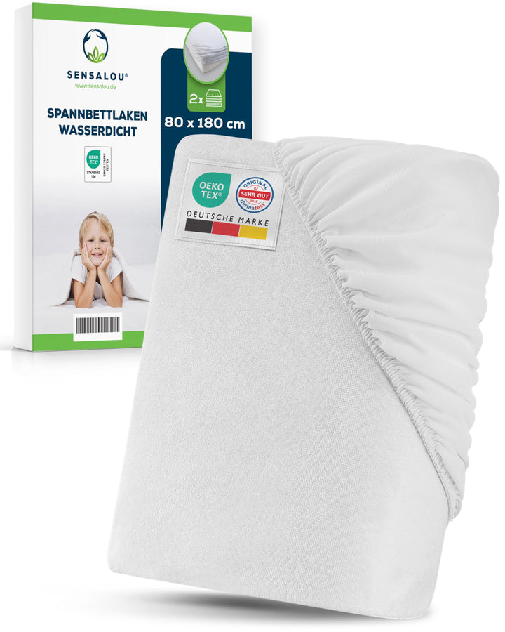 Sensalou Spannbettlaken Wasserdicht 80x180 cm 2er Pack – Matratzenschutz Bezug für Kinder und Jugend