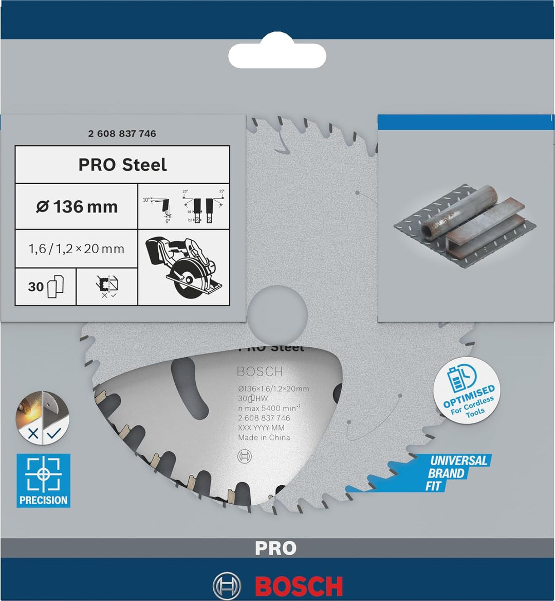 Bosch Professional 1x Kreissägeblatt Standard for Steel (Stahl, Sägeblatt Ø 136 x 20 x 1,6 mm, 30 Zä