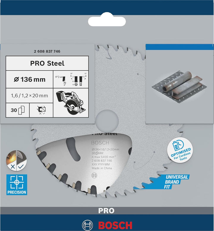 Bosch Professional 1x Kreissägeblatt Standard for Steel (Stahl, Sägeblatt Ø 136 x 20 x 1,6 mm, 30 Zä