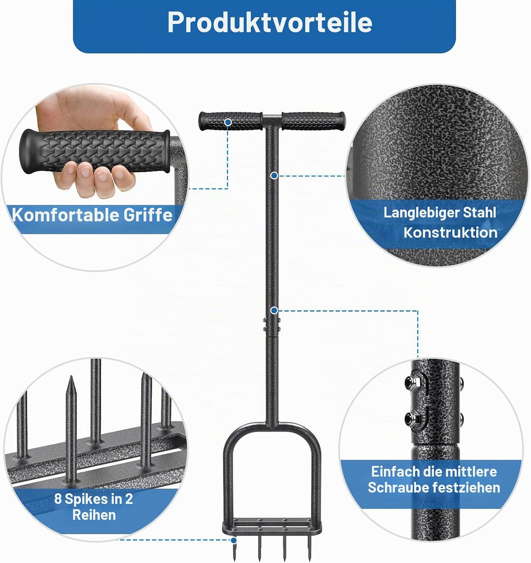 BeneLabel Rasenlüfter Spike, Manuell Rasen Belüfter Gardena Aerifiziergabel Gras Rasenspecht Rasenlo