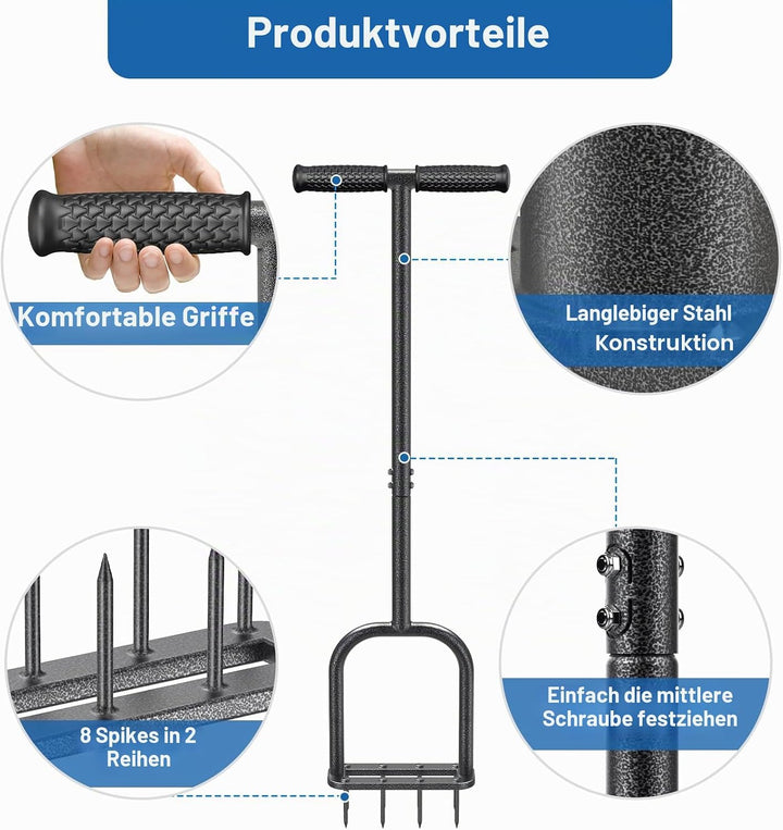 BeneLabel Rasenlüfter Spike, Manuell Rasen Belüfter Gardena Aerifiziergabel Gras Rasenspecht Rasenlo