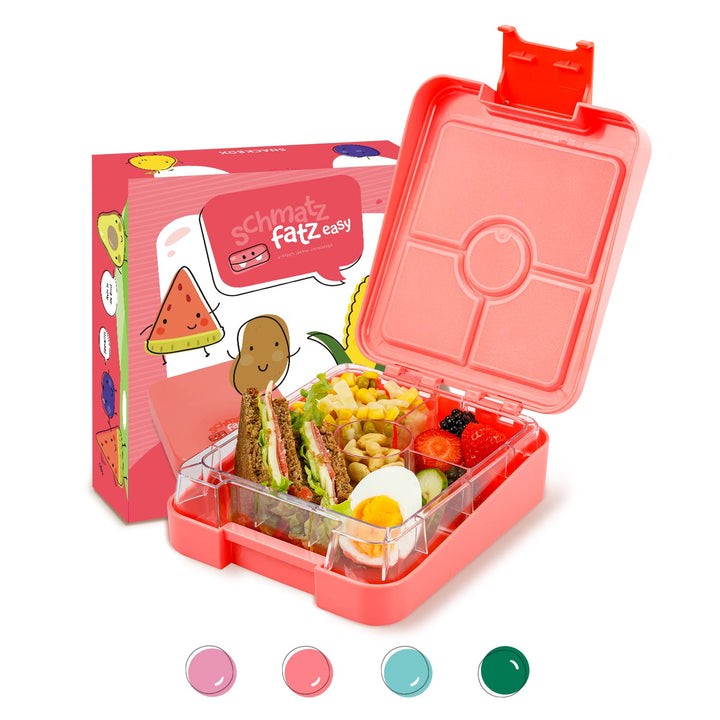 schmatzfatz easy Snackbox, mit Fächern, Brotdose, Lunchbox, Bento Box, Geschenk für Kinder (Coral),