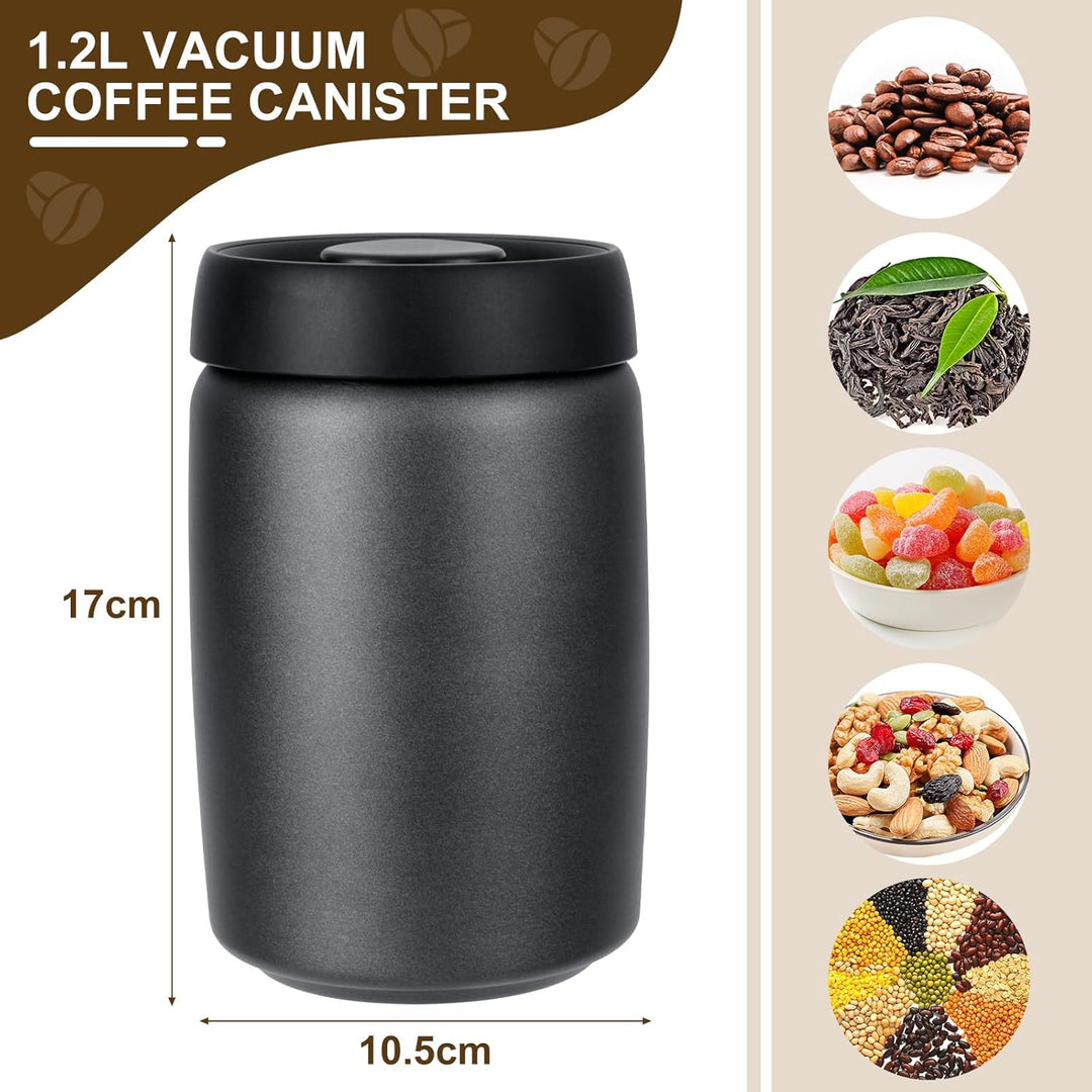 Cozary Kaffeebehälter aus Edelstahl, 1.2L Vakuum Kaffeedose Luftdicht, Kaffeebohnen Behälter mit Vak
