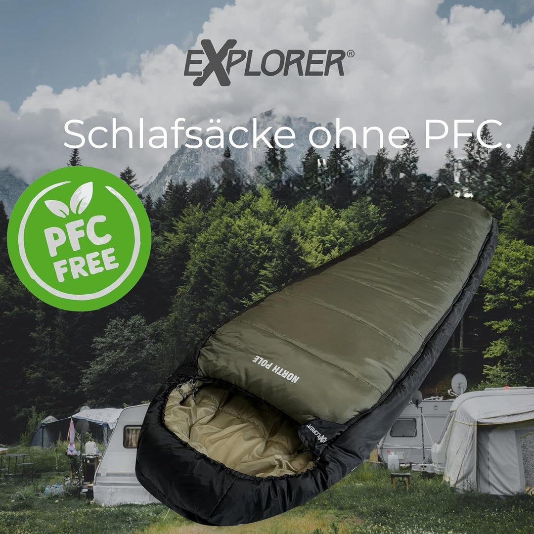 Explorer® Northpole Schlafsack Outdoor -21°C -4°C [300GSM] 3-4 Jahreszeiten Winter Mumienschlafsack