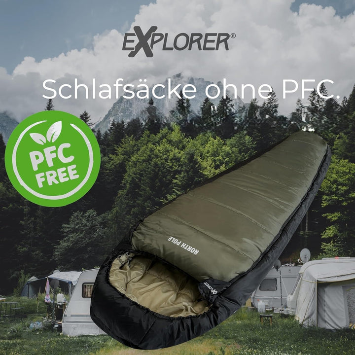Explorer® Northpole Schlafsack Outdoor -21°C -4°C [300GSM] 3-4 Jahreszeiten Winter Mumienschlafsack