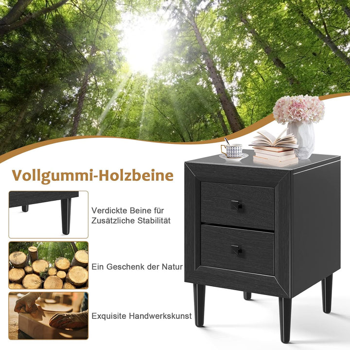 GOPLUS Beistelltisch, Nachttisch mit 2 Schubladen, Holz-Beistelltisch, Couchtisch mit Gummifüssen, k