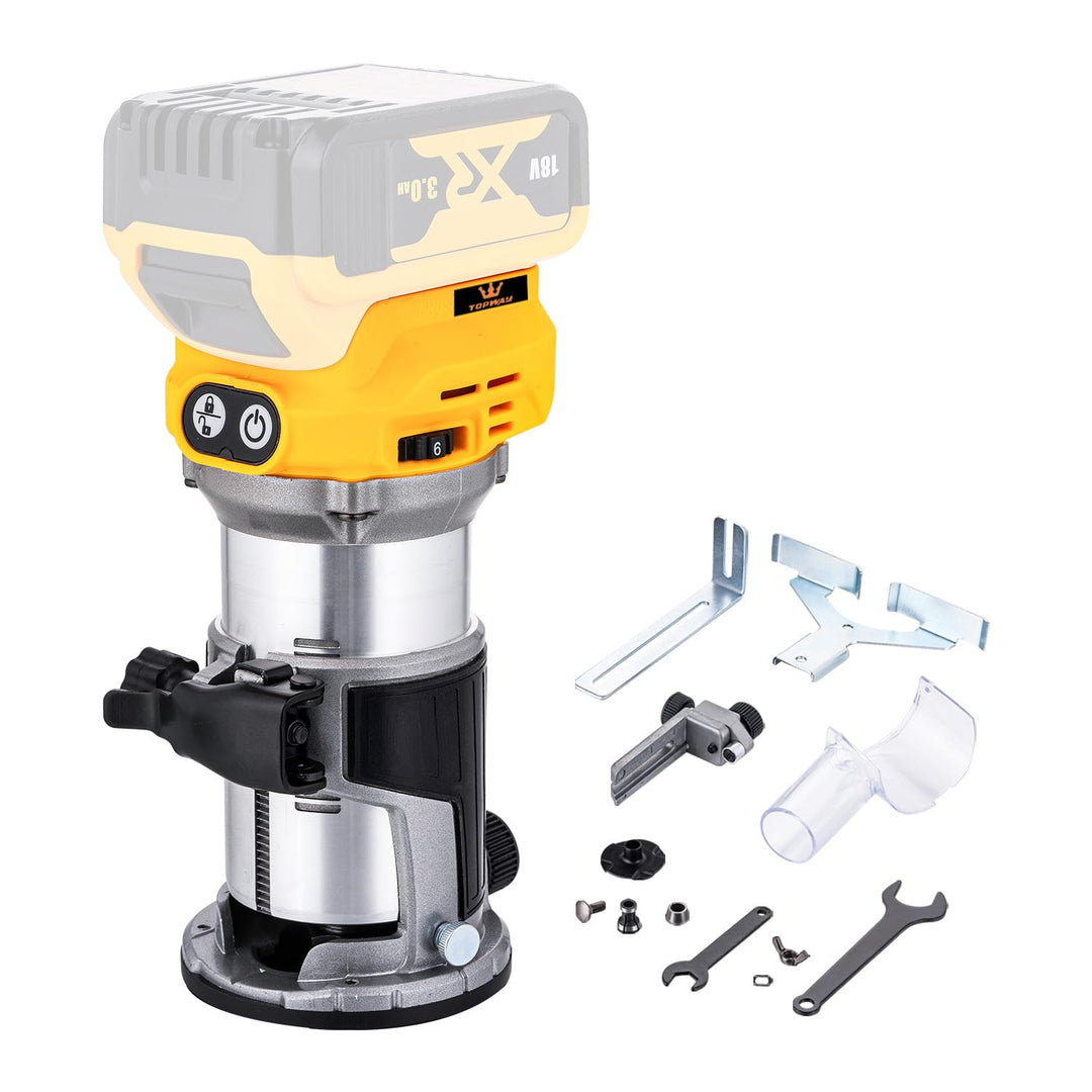 TOPWAY Bürstenloser kabelloser Handfräser für Holzschneider, 18 V, kompatibel mit DEWA.. DCB184 Akku