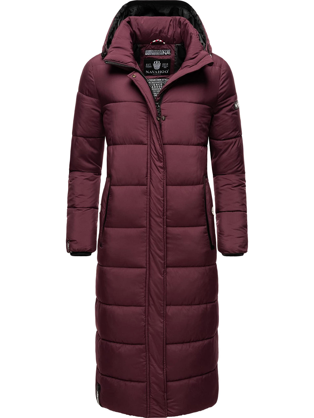 Navahoo Damen Wintermantel Warmer Steppmantel lang mit Abnehmbarer Kapuze Isalie XS-XXL L Wine, L Wi