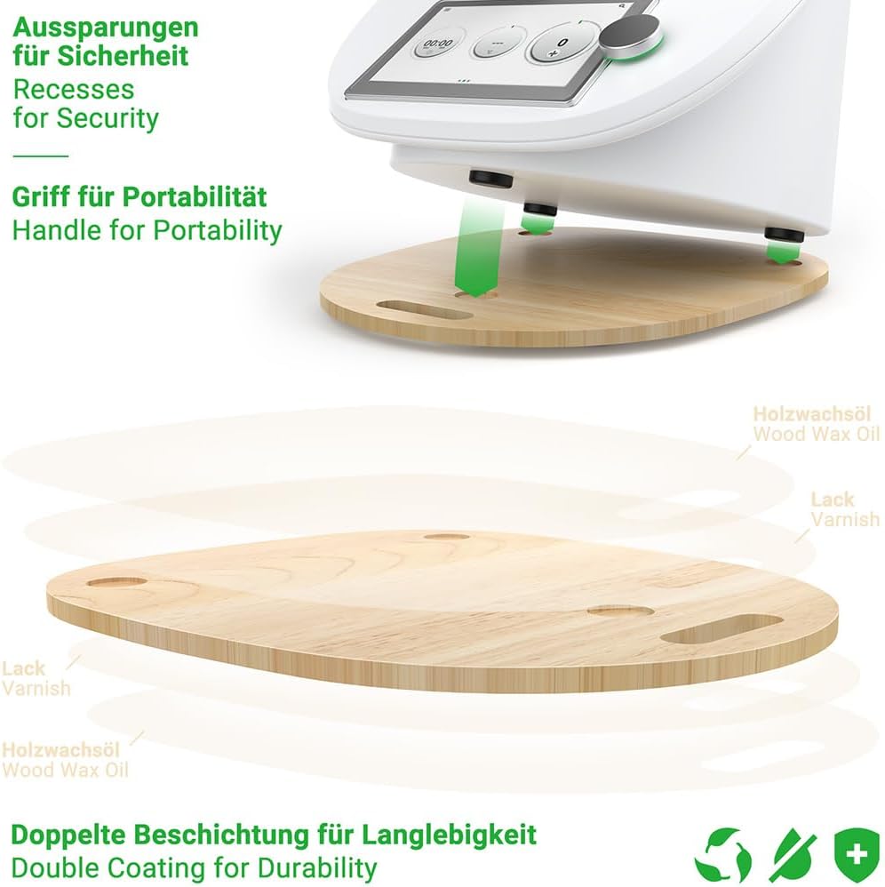 Siegvoll Gleitbrett für Thermomix TM6 TM5 aus Holz, Gleiter müheloses Verschieben Rollbrett, Zubehör