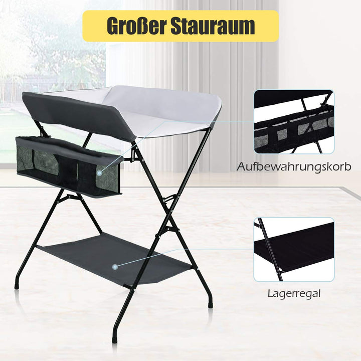 GOPLUS Klappbarer Wickeltisch, Wickelregal mit Wasserabweisender Ablagefläche mit Aufbewahrungskorb,
