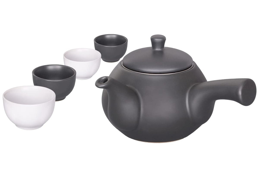 Japanisches Teeset bestehend aus eine Teekanne 600ml mit Seitengriff und 4 Teecups aus Keramik