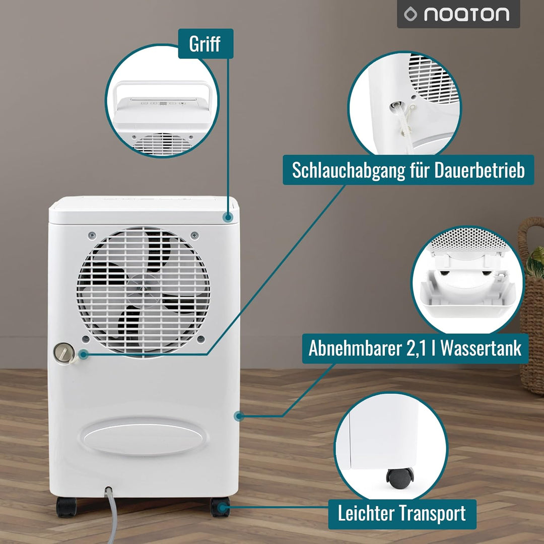 Noaton® DF 4110 Luftentfeuchter 11,5L/24h, Elektrischer Entfeuchter mit Ablaufschlauch, Automatische