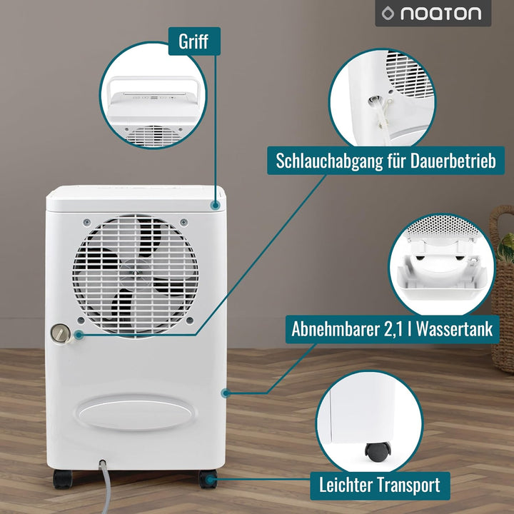Noaton® DF 4110 Luftentfeuchter 11,5L/24h, Elektrischer Entfeuchter mit Ablaufschlauch, Automatische