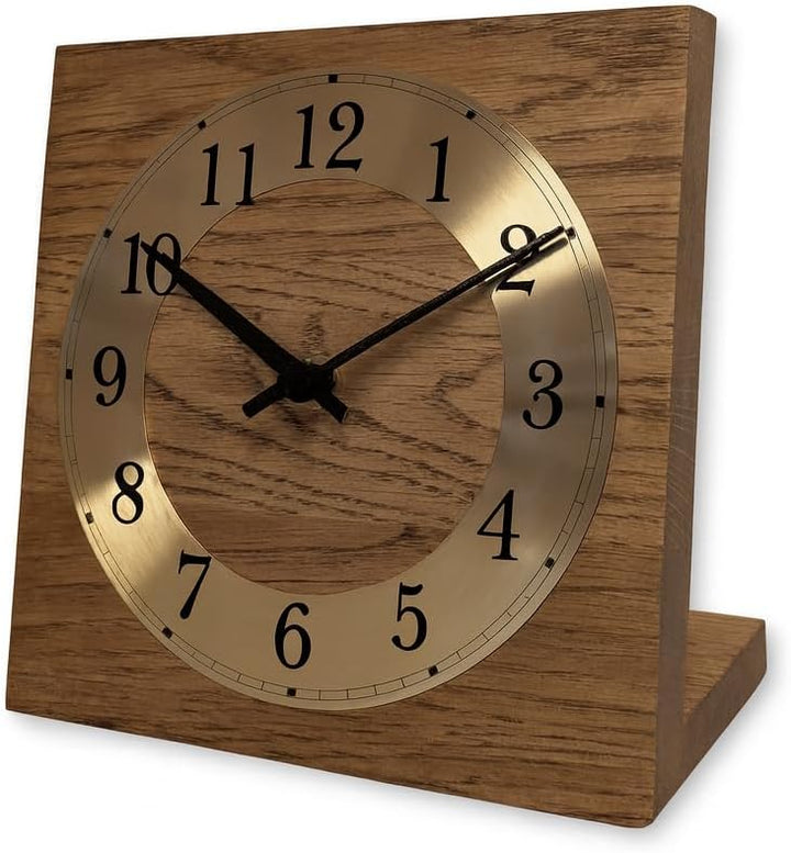 Tischuhr Eiche Buche Holz - Knick - Massivholz Design 17,5 x 17,5 cm (Funk-Uhrwerk, Eiche dunkel geö